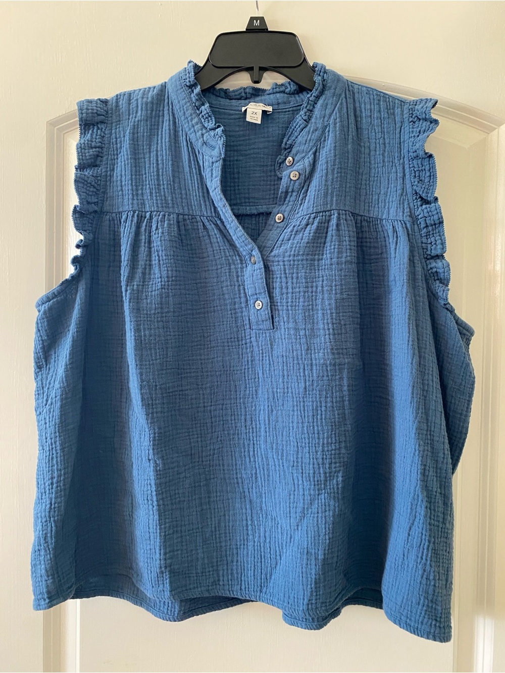 J. Crew Blue Sleeveless Ruffle-Trim Cotton Gauze Camisole